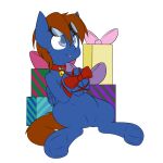  1:1 alpha_channel bell blue_body blue_eyes bound bow brown_mane collar equid equine eyewear eyewear_on_head fan_character feathered_wings feathers gift goggles goggles_on_head hasbro hi_res hooves jingle_bell legs_tied male mammal mane my_little_pony pegasus quadruped rice_(artist) seaward_skies solo wings 