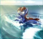  amura-of-jupiter blue_body blue_eyes brown_mane equid equine fan_character feathered_wings feathers hasbro hooves male mammal mane my_little_pony pegasus quadruped seaward_skies solo swimming water wings 