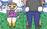  anatid animal_crossing anseriform anthro avian bird clothed clothing duck duo female high_heels human implied_oral instant_loss_2koma klutzatdusk male male/female mammal nintendo oblivious oral partially_clothed pompom_(animal_crossing) questionable_consent short_stack sweater topwear video_games villager_(animal_crossing) 