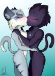  anthro asuri_(brawlhalla) black_body black_fur blue_background blush brawlhalla breast_squish breasts breasts_frottage cheek_tuft clairen_(rivals_of_aether) duo embrace eyes_closed facial_tuft felid feline female female/female fur gradient_background hand_behind_back hand_on_shoulder hi_res hug inner_ear_fluff kissing lechugansfw mammal melanistic nude pantherine rivals_of_aether side_boob simple_background squish stripes tiger tuft video_games 