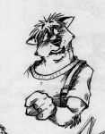  2001 anthro biped black_and_white circles_(comic) clothing ears_down elbow_tuft fist head_tuft k-9 male mammal martin_miller mephitid monochrome open_mouth pivoted_ears shirt sketch skunk solo topwear traditional_media_(artwork) tuft worried 