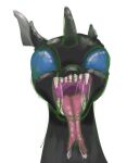  arthropod black_body blue_eyes bodily_fluids changeling evening_breeze exoskeleton facial_scar feral forked_tongue friendship_is_magic gyrotech hi_res male mouth_shot my_little_pony open_mouth saliva scar tongue tongue_out 