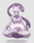  abdominal_bulge anthro biped blue_eyes countershading crossed_legs duo focus_(disambiguation) grey_body hi_res iorite_(doesnotexist) jewelry legendary_pok&eacute;mon levitation mewtwo nintendo nummynumz pok&eacute;mon pok&eacute;mon_(species) purple_body solo video_games vore 