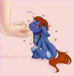 &lt;3 alend blue_body blue_eyes brown_hair cutie_mark equid equine fan_character feathered_wings feathers goggles_around_neck hair hi_res hooves human lidded_eyes male mammal mane micro my_little_pony pegasus petting quadruped seaward_skies size_difference solo wings 