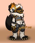  absurd_res ambiguous_gender anthro armor black_body black_fur black_tail breastplate claws emblem flat_colors fur glowing glowing_eyes goldie_(artist) goldie_the_protogen hi_res horn machine metal metallic_body orange_body orange_claws orange_eyes orange_face orange_fur orange_horn protogen shaded simple_background simple_shading solo tail_tuft tuft tufted_ears tufted_fur white_body white_fur 