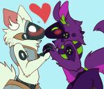  &lt;3 alleyballey anthro armor blush blush_lines duo fluffy fluffy_ears fluffy_tail humanoid kissing leaning leaning_forward leaning_in machine male male/male neck_tuft piercing protogen robot robot_humanoid screen screen_face surprise tail_curled tuft 