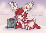  ambiguous_gender cheerful christmas feral feralsoren holidays legendary_pok&eacute;mon nintendo pok&eacute;mon pok&eacute;mon_(species) scarf shaymin sky_forme_shaymin snow solo string_lights video_games 