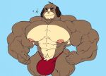  2021 animal_crossing anthro better_version_at_source big_muscles big_pecs bulge canid canine canis clothed clothing digby_(animal_crossing) domestic_dog eyes_closed huge_muscles male mammal muscular nintendo nipples pecs remert smile solo sparkles underwear underwear_only video_games 