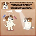  1:1 2021 anthro bluey_(series) canid canine canis clenched_teeth dialogue digital_media_(artwork) domestic_dog educational english_text floppy_ears fur hi_res hunting_dog inklingbear_(artist) jack_(bluey) jack_russell_terrier kazoo light light_beam male mammal multicolored_body multicolored_fur multiple_images musical_instrument musical_note narrowed_eyes paws shadow simple_background sitting solo sun sunbeam sunlight tan_background teeth terrier text wind_instrument 