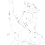  1:1 2017 anthro big_butt butt egan fish girokett hi_res kneeling looking_at_viewer male marine nude raised_tail shark signature simple_background sketch smile solo white_background 