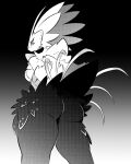  2021 avian becky_(dorian-bc) black_background blaziken breasts butt dorian-bc feathers female gradient grey_background greyscale hi_res looking_at_viewer looking_back low-angle_view monochrome nintendo pok&eacute;mon pok&eacute;mon_(species) rear_view simple_background solo tail_feathers video_games 