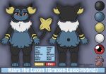  absurd_res anthro barely_visible_breasts black_body black_fur blue_body blue_fur braixen breasts darknetic english_text eyebrows eyelashes fak&eacute;mon female fluffy fur hi_res hybrid kiara_the_luxen_(darknetic) luxen luxio model_sheet nintendo pok&eacute;mon pok&eacute;mon_(species) red_eyes red_nose simple_background solo text video_games white_body white_fur yellow_body yellow_fur 