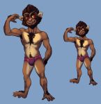 2016 4_fingers 4_toes anthro arm_hair athletic athletic_anthro athletic_male belly biceps blue_background body_hair bristol brown_arms brown_beard brown_body brown_face brown_feet brown_fingers brown_fur brown_hands brown_inner_ear brown_legs brown_neck brown_pubes brown_toes cheek_tuft chin_tuft clothed clothed_anthro clothed_male clothing colored deltoids digital_drawing_(artwork) digital_media_(artwork) ear_tuft facial_tuft feet fingers front_view full-length_portrait fur haplorhine happy head_tuft hi_res humanoid_hands male male_anthro mammal monkey navel nipples open_mouth open_smile pecs pink_briefs pink_nipples plantigrade portrait pose primate purple_briefs raised_hand red_eyes ribcage shaded sharp_teeth simple_background skimpy smile solo standing star star_symbol symbol tan_belly tan_body tan_chest tan_ears tan_fur tan_legs teeth text text_on_briefs text_on_clothing text_on_underwear toes topless topless_anthro topless_male tuft two_tone_briefs two_tone_legs underwear yellow_sclera 