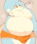  0119_muu 2021 anthro armpit_hair belly blue_body blue_fur blush bodily_fluids body_hair bulge canid canine canis clothing domestic_dog fur hi_res kemono male mammal moobs musk navel nipples overweight overweight_male simple_background solo sweat underwear 