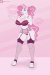  absurd_res anthro big_breasts bra breasts clothed clothing equid equine female hair hi_res horn huniepi legwear lingerie mammal pink_hair simple_background solo stockings underwear unibro_pi unicorn unicorn_horn 