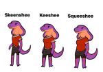  2020 anthro clothed clothing cobra english_text female hi_res keeshee long_neck ncs purple_body reptile scalie simple_background skinny slightly_chubby slim snake snake_hood solo spots text white_background 