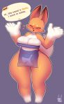 2021 animal_crossing anthro big_breasts blush breasts canid canine clothed clothing crazy_redd crossgender curvy_figure dialogue digital_media_(artwork) english_text eyes_closed female fox hi_res mammal mtf_crossgender nintendo open_mouth rabbitbrush shaded simple_background solo text thick_thighs video_games voluptuous wide_hips 