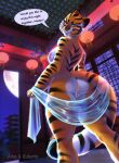  2021 3d_background alna_fratcher anthro anus artist_name athletic athletic_anthro athletic_female back_muscles big_breasts black_stripes breasts butt claws collaboration dialogue digital_media_(artwork) dreamworks english_text eufurria felid female finger_claws fingers fur genitals hi_res kung_fu_panda looking_at_viewer looking_back looking_back_at_viewer low-angle_view mammal master_tigress moon multicolored_body multicolored_fur night nipples nude orange_body orange_fur pagoda pantherine presenting presenting_hindquarters pussy rear_view smile solo speech_bubble standing striped_body striped_fur stripes text tiger two_tone_body two_tone_fur whiskers white_body white_fur 
