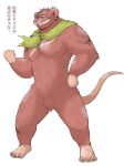  2015 air_bound anthro barazoku biped brown_body brown_fur fur gamba_no_bouken_(series) humanoid_hands japanese_text kemono male mammal mouse murid murine nipples rodent rusty_(air_bound) scar simple_background solo tattoo text wantaro 