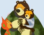  animal_crossing black_nose brown_body carrying clothing group haplorhine hi_res ike_(animal_crossing) leifyyy male mammal monkey nintendo overweight poko_(animal_crossing) primate shirt simple_background topwear ursid video_games 