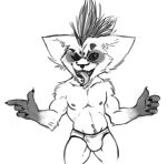  2017 anthro arm_tuft athletic athletic_anthro athletic_male biceps big_ears briefs briefs_only bristol bulge chin_tuft clothed clothed_anthro clothed_male clothing deltoids digital_media_(artwork) ear_tuft ears_aside elbow_tufts eyebrows facial_tuft fan_character front_view gesture greyscale head_tuft league_of_legends long_mane long_pseudo_hair looking_at_viewer mahotis_(bristol) male male_anthro mammal mane mohawk monochrome navel nipples open_mouth open_smile pecs pointing portrait pose pseudo_hair quads ribcage riot_games short_anthro short_male sketch smile smiling_at_viewer solo spotted_face three-quarter_portrait thumbs_up tongue tongue_out topless topless_anthro topless_male tuft underwear video_games yordle 