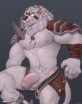  absurd_res anthro armor eye_patch eyewear felid genitals hair hi_res humanoid_genitalia humanoid_penis league_of_legends lion male mammal muscular nipples pantherine penis rengar_(lol) riot_games snaftfc solo video_games 