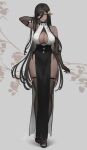  big_breasts black_hair breasts cleavage clothed clothing dark_elf dress elf eyebrow_through_hair eyebrows female footwear gloves hair halterneck handwear hayabusa_(artist) hi_res humanoid humanoid_pointy_ears long_hair not_furry shoes signature skindentation smile solo translucent translucent_hair yellow_eyes 