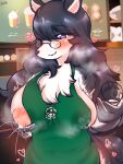  &lt;3 &lt;3_eyes 3:4 anthro big_breasts bodily_fluids breasts canid canine female grass hi_res i_mean_breast_milk lactating looking_at_viewer mammal meme plant solo starbucks wonkake 