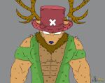  absurd_res anthro antlers blue_nose capreoline cervid clothing front_view hat headgear headwear hi_res horn looking_at_viewer male mammal muscular muscular_anthro muscular_male neck_tuft nipples nowa_ottsel one_piece reindeer scratches shirt small_ears solo solo_focus tony_tony_chopper topwear torn_clothing torn_shirt torn_topwear tuft white_eyes 