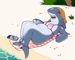  beach bikini blackshirtboy clothing female feral fish hair hi_res marine seaside shark solo swimwear 