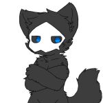  1:1 4_fingers anthro black_body black_fur black_sclera blue_eyes canid canine canis changed_(video_game) chano cheek_tuft crossed_arms facial_tuft fingers fur goo_creature head_tuft lin_(changed) male mammal mask simple_background solo tuft white_background wolf 