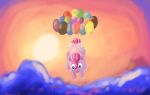  balloon blue_eyes cloud cutie_mark earth_pony equid equine female feral floating friendship_is_magic gyrotech hair hasbro hi_res hooves horse inflatable mammal my_little_pony pink_body pink_hair pinkie_pie_(mlp) pony solo sunset 