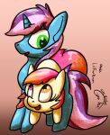  blue_body carrying_partner duo earth_pony equid equine fan_character feral green_eyes gyro_tech gyrotech hair hasbro hooves horn horse lilfunkman male mammal mane my_little_pony pink_hair pony quadruped space_horse unicorn unicorn_horn 