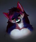  amokah anthro black_eyes black_hair black_tears blue_body bodily_fluids canid canine creepy drooling eyeless female fluffy fox goop hair head_tilt hi_res long_hair mammal red_ears saliva scary_face shadings solo teary_eyes youngjinja zalgo_(creepypasta) 