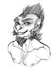  2017 anthro athletic athletic_anthro athletic_male body_hair bristol bust_portrait cheek_tuft chest_hair chin_tuft deltoids digital_media_(artwork) eyebrows facial_hair facial_tuft goatee greyscale half-closed_eyes haplorhine head_tuft male male_anthro mammal monkey monochrome narrowed_eyes nipples open_mouth open_smile pecs portrait primate pseudo_hair simple_background sketch smile smirk solo standing tuft white_background 