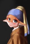  anthro canid canine clothing ear_piercing ear_ring female fine_art_parody fox girl_with_a_pearl_earring grey_eyes headgear headwear hi_res horokusa0519 inspired_by_proper_art looking_at_viewer mammal piercing portrait religious_clothing religious_headwear slight_smile solo turban 