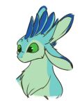  4_ears anthro avali avali_(original) blue_body blue_feathers countershading feathered_crest feathered_wings feathers female green_body green_eyes head_crest luvashi multi_ear scruffasus solo wings 