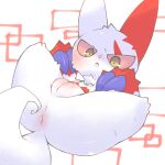  1:1 anus blush butt claws female feral fur genitals hi_res lying mukomizu nintendo on_back pok&eacute;mon pok&eacute;mon_(species) pussy red_body red_fur solo spread_legs spreading video_games white_body white_fur zangoose 