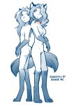  2021 alternate_species anthro back_to_back blush breasts butt canid canine casual_nudity chest_tuft collar collar_of_keidranification collar_only collar_tag conditional_dnp digitigrade duo featureless_breasts featureless_crotch female fox furrification gloves_(marking) hair hair_over_eye keidran larger_female laura_(twokinds) leg_markings looking_back mammal markings monochrome navel nude one_eye_obstructed saria_legacy simple_background size_difference sketch small_breasts smaller_female smile socks_(marking) tom_fischbach tuft twokinds webcomic white_background 