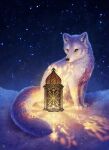  2021 ambiguous_gender arctic_fox black_nose canid canine detailed_background digital_media_(artwork) feral fox fur hi_res kanizo mammal night outside sky snow solo star starry_sky white_body white_fur 