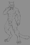  animal_genitalia anthro balls bethesda_softworks felid genitals hi_res khajiit looking_aside male mammal monochrome muscular muscular_male nude scar sheath sketch solo standing suchmim the_elder_scrolls video_games 