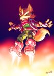  anthro boots clothing flying footwear fox_mccloud gloves handwear headgear jacket john_fell male nintendo rocket_boots solo star_fox topwear video_games 