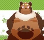  2021 anthro belly big_belly black_nose blush brown_body brown_fur canid canine fur green_bell hi_res kemono male mammal moobs overweight overweight_male raccoon_dog solo tanuki 