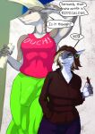  2021 5_fingers absurd_res anthro breasts brown_hair clothed clothing digital_media_(artwork) duo english_text female fingers fish green_eyes gynomorph hair hi_res intersex ldr lucine marine meme non-mammal_breasts purple_eyes shark text virgin_vs._chad 