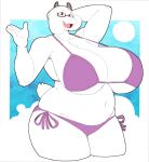  2021 5_fingers angstrom anthro big_breasts bikini boss_monster bovid breasts caprine cleavage clothed clothing curvy_figure eyewear female fingers floppy_ears fur glasses goat hand_behind_head hi_res horn huge_breasts long_ears mammal mature_anthro mature_female navel open_mouth overweight overweight_anthro overweight_female portrait red_eyes solo standing swimwear thick_thighs three-quarter_portrait toriel undertale undertale_(series) video_games voluptuous white_body white_fur wide_hips 