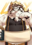  2021 absurd_res anthro belly brush cute_fangs eyewear felid glasses hi_res humanoid_hands kemono l4zily licho_(tas) lifewonders male mammal overweight overweight_male paintbrush pantherine solo tiger tokyo_afterschool_summoners video_games white_body 