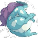  1:1 absurd_res ambiguous_gender belly blue_body embarrassed feral hair hi_res immobile legendary_pok&eacute;mon markings morbidly_obese nintendo obese overweight pok&eacute;mon pok&eacute;mon_(species) purple_hair solo suicune video_games weight_gain white_belly white_body white_markings zephy_03 