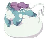  absurd_res ambiguous_gender belly blue_body embarrassed feral hair hi_res immobile inflation legendary_pok&eacute;mon markings morbidly_obese nintendo obese overweight pok&eacute;mon pok&eacute;mon_(species) purple_hair solo suicune video_games weight_gain white_belly white_body white_markings zephy_03 