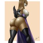  1:1 2017 anthro avian big_breasts big_butt bird black_clothing black_legwear black_stockings breasts butt clothed clothing feathers female girokett hi_res legwear looking_back nipples owl partially_clothed signature smaller_version_at_source solo stockings tail_feathers 