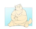  2021 anthro belly bottomwear canid canine canis clothing collar domestic_dog eyes_closed hi_res kemono male mammal overweight overweight_male puluground shirt shorts simple_background sitting solo topwear 